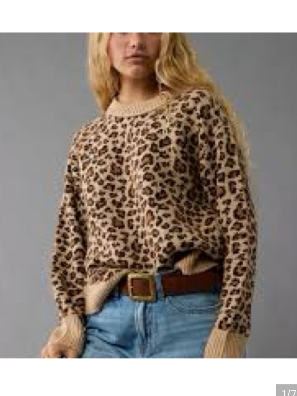 American Eagle Leopard Print Crew Neck Sweater Size Small